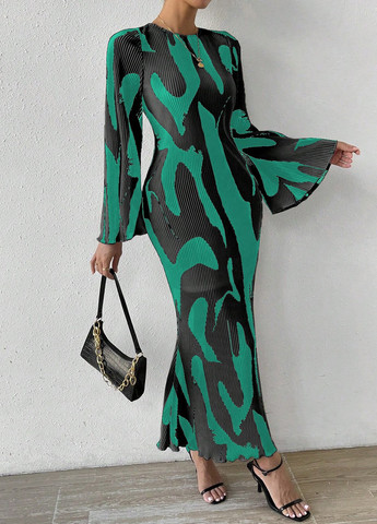 Зеленое кэжуал, вечернее платье SHEIN с абстрактным узором
