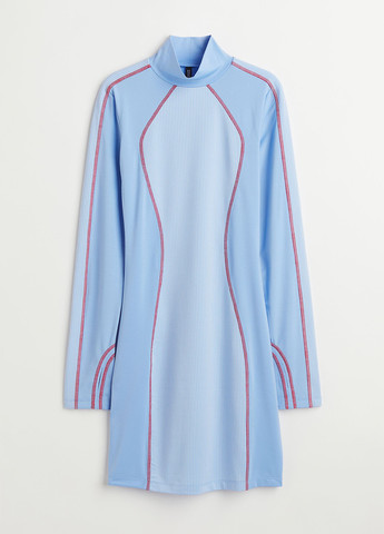 Блакитна кежуал плаття, сукня сукня-водолазка H&M однотонна