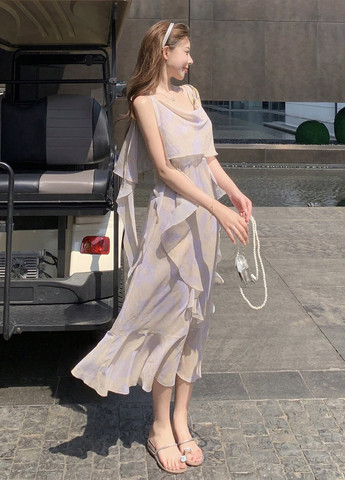 Комбинированное кэжуал платье платье-комбинация SHEIN с абстрактным узором