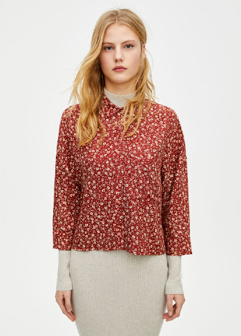 Бордовая кэжуал рубашка с цветами Pull&Bear