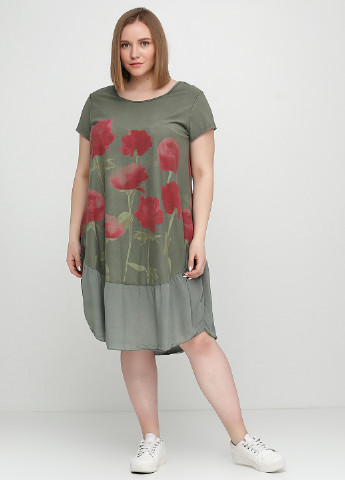Оливковое (хаки) кэжуал платье Moda Italia с цветочным принтом