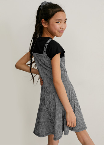 Черно-белый летний комплект (платье, резинка) C&A