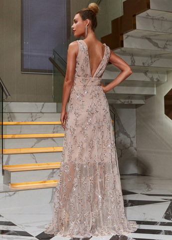 Бежевое вечернее, праздничный платье в греческом стиле SHEIN однотонное