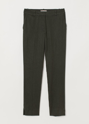 Темно-зеленые кэжуал демисезонные укороченные, зауженные брюки H&M