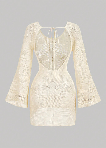 Кремовое пляжное платье с открытой спиной SHEIN однотонное