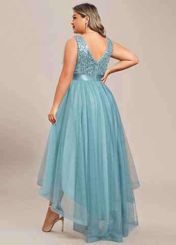 Голубое вечернее, праздничный платье с пышной юбкой SHEIN однотонное