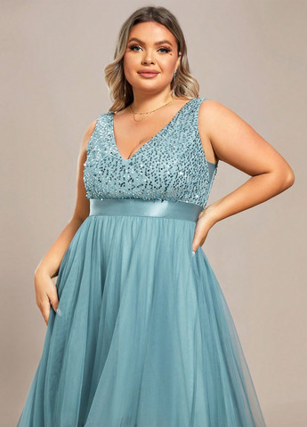 Голубое вечернее, праздничный платье с пышной юбкой SHEIN однотонное