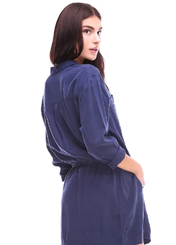 Синее кэжуал платье с длинным рукавом Mango