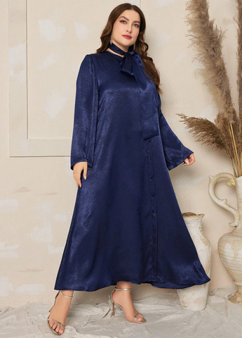 Темно-синее праздничный, вечернее платье а-силуэт SHEIN однотонное