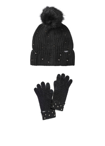 Черный зимний комплект (шапка, перчатки) Victoria's Secret