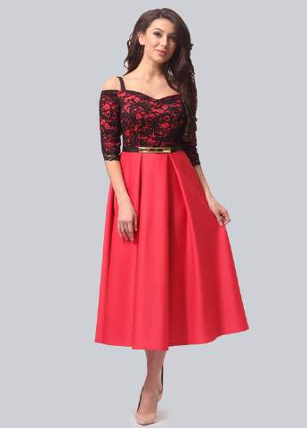 Червона коктейльна сукня, сукня кльош Lila Kass з квітковим принтом