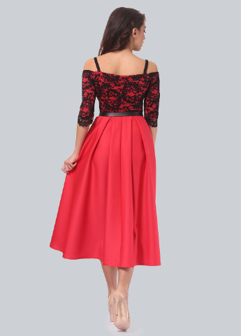 Красное коктейльное платье клеш Lila Kass с цветочным принтом