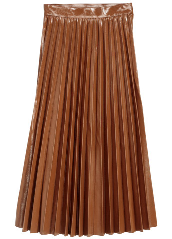 Коричневая кэжуал однотонная юбка H&M плиссе