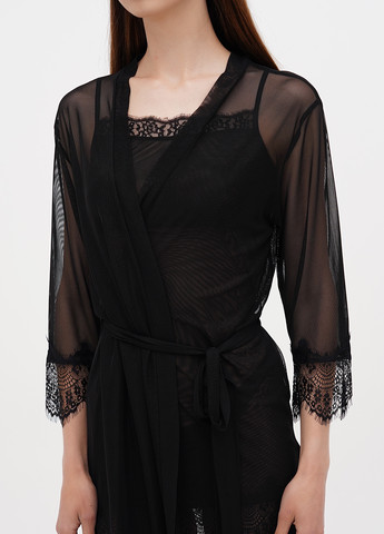 Чорний демісезонний комплект (халат, нічна сорочка) Fleri