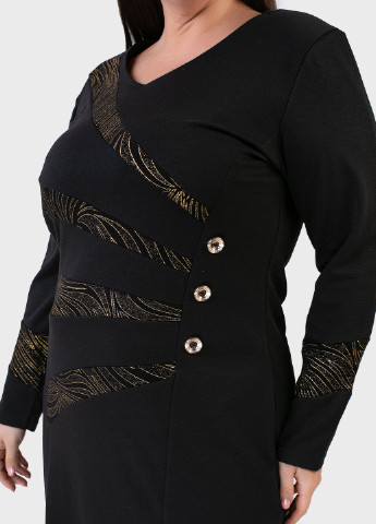 Черное кэжуал платье трикотажное черное с золотистыми вставками art 00023 BABOCHKA XL Collection однотонное