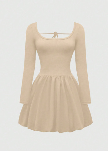 Бежева кежуал сукня з пишною спідницею SHEIN однотонна