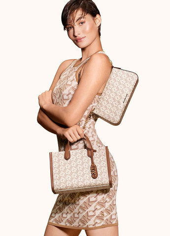 Молочное кэжуал платье с открытыми плечами Michael Kors с логотипом