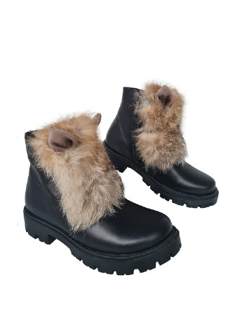 Детские черные зимние кэжуал ботинки с ушками, с мехом для девочки