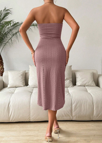 Светло-розовое кэжуал платье бандо SHEIN однотонное