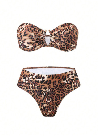 Коричневий літній комплект (ліф, трусики, спідниця) бандо, роздільний SHEIN