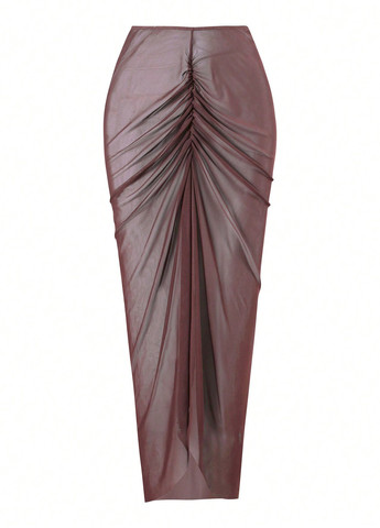 Коричневий літній комплект (ліф, трусики, спідниця) бандо, роздільний SHEIN