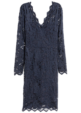 Темно-синее кэжуал платье с длинным рукавом H&M фактурное