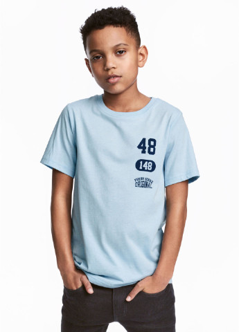 Світло блакитна літня футболка з коротким рукавом H&M