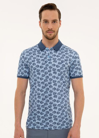 Голубой футболка-поло для мужчин Pierre Cardin с орнаментом