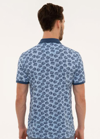 Голубой футболка-поло для мужчин Pierre Cardin с орнаментом