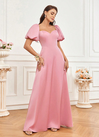 Розовое вечернее платье с юбкой-солнце, в стиле ампир, с открытой спиной SHEIN однотонное