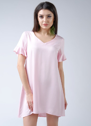 Светло-розовое кэжуал платье а-силуэт Pink однотонное