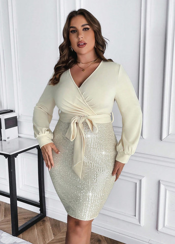 Кремовое вечернее, праздничный платье на запах SHEIN однотонное