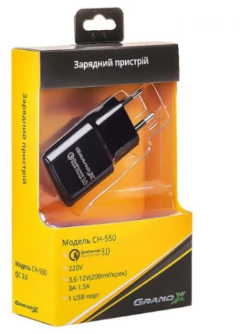 Зарядний пристрій CH-550BM (Quick Charg QC3.0 3.6V-12V, 3A-1.5A + DC c (CH-550BM) Grand-X (216637210)