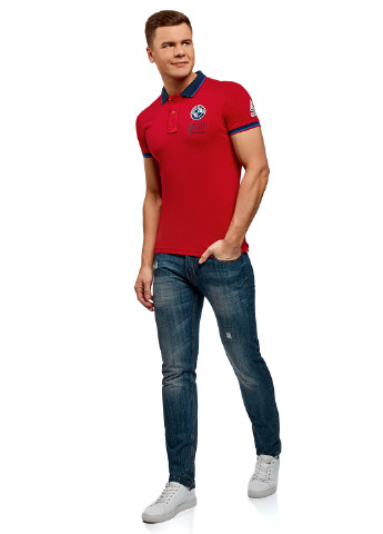 Красная футболка-поло для мужчин Oodji с надписью