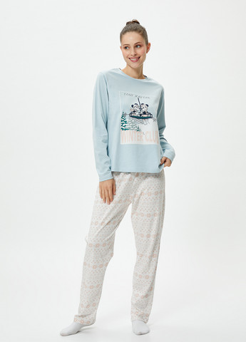 Светло-голубая зимняя пижама (лонгслив, брюки) KOTON