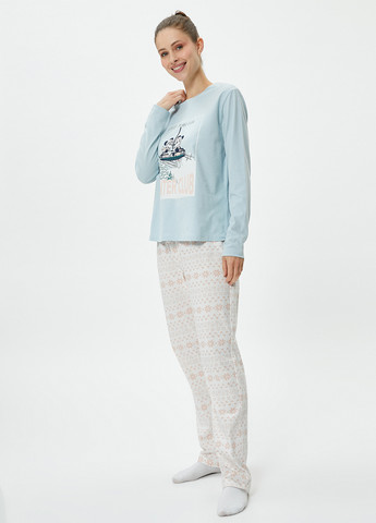 Светло-голубая зимняя пижама (лонгслив, брюки) KOTON