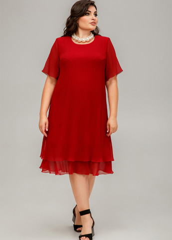 Красное кэжуал платье плиссированное, а-силуэт A'll Posa однотонное