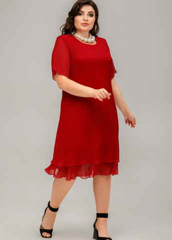 Красное кэжуал платье плиссированное, а-силуэт A'll Posa однотонное