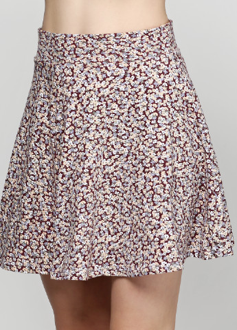 Бордовая кэжуал цветочной расцветки юбка C&A клешированная-солнце