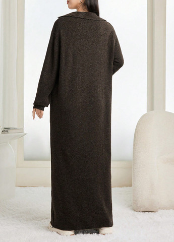 Оливковое (хаки) кэжуал платье платье-свитер SHEIN однотонное