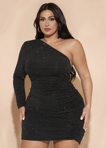 Чорна вечірня сукня на одне плече SHEIN однотонна