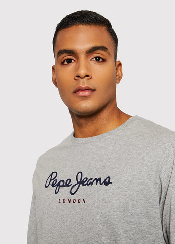 Серый демисезонный кэжуал лонгслив Pepe Jeans London с логотипом