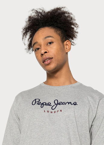 Лонгслів Pepe Jeans London логотип сірий кежуали бавовна, трикотаж