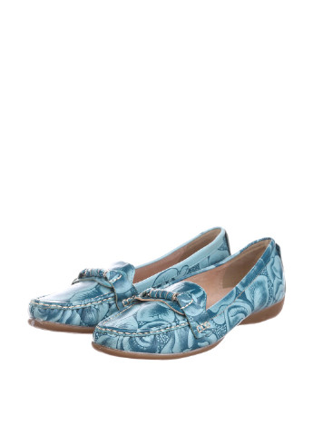 Голубые женские кэжуал туфли с металлическими вставками на низком каблуке - фото
