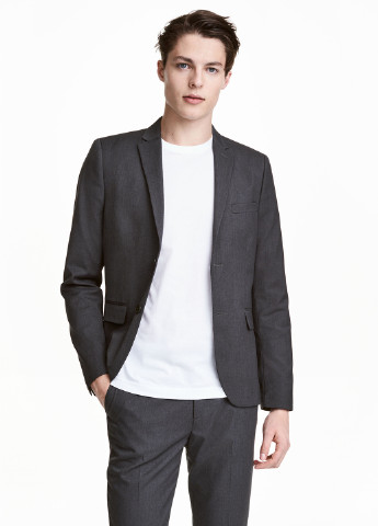 Пиджак H&M с длинным рукавом тёмно-серый кэжуал