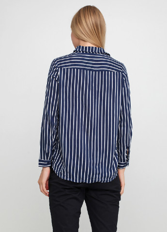 Темно-синяя классическая рубашка в полоску H&M с длинным рукавом