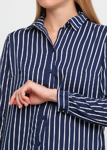 Темно-синяя классическая рубашка в полоску H&M с длинным рукавом