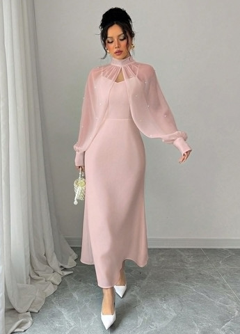 Світло-рожева вечірня, кежуал сукня а-силует SHEIN однотонна