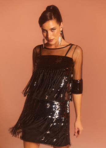 Чорна повсякденний вечірня сукня-сітка Gepur однотонна