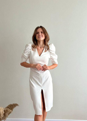 Белое женское платье с рукавом молочного цвета 385628 New Trend